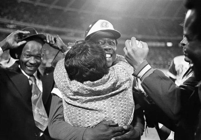 Framed Print : Hank Aaron Hugging His Mother Framed Print : Hank Aaron Hugging His Mother