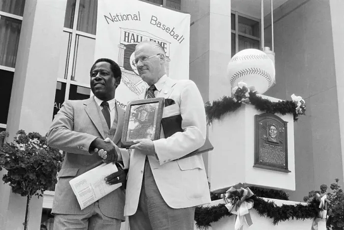 Framed Print : Hank Aaron Receiving Hall of Fame Plaque Framed Print : Hank Aaron Receiving Hall of Fame Plaque