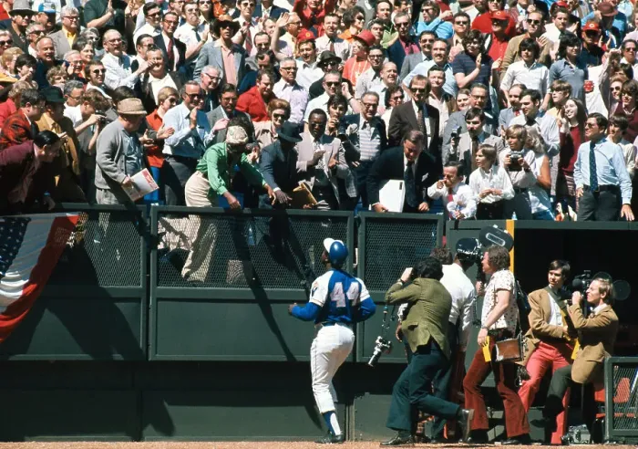 Framed Print : Hank Aaron Running to Share Joy with His Wife in Stadium Stands Framed Print : Hank Aaron Running to Share Joy with His Wife in Stadium Stands
