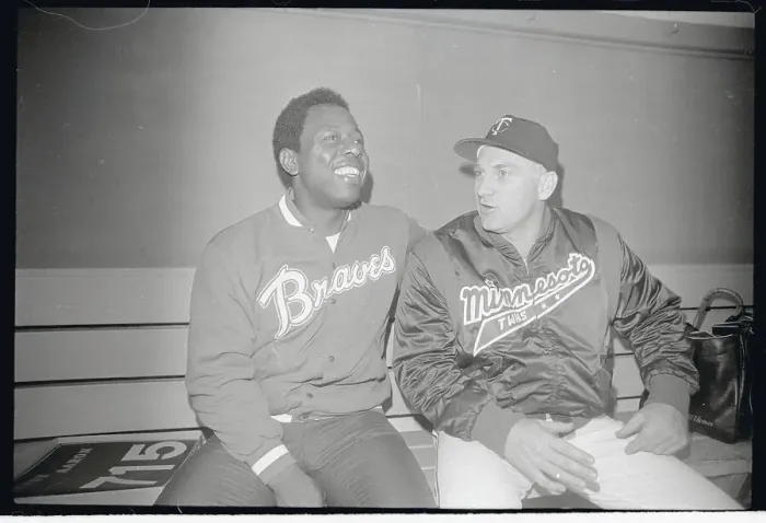 Framed Print : Hank Aaron Sitting with Harmon Killebrew Framed Print : Hank Aaron Sitting with Harmon Killebrew