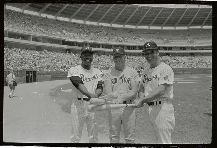 Framed Print : Hank Aaron Standing Next to Mickey Mantle and Eddie Mathews Framed Print : Hank Aaron Standing Next to Mickey Mantle and Eddie Mathews