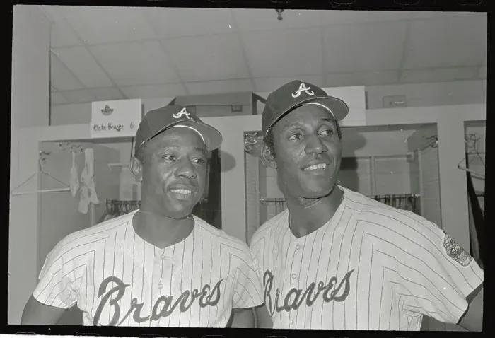 Framed Print : Hank Aaron Standing Next to Rico Carty Framed Print : Hank Aaron Standing Next to Rico Carty