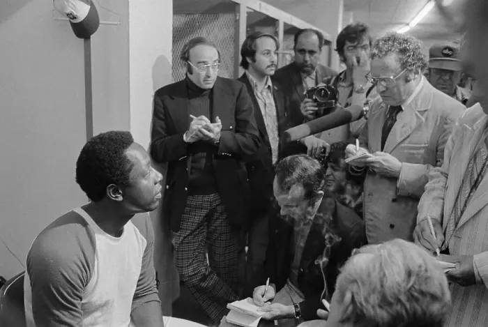 Framed Print : Hank Aaron Talking to the Media Framed Print : Hank Aaron Talking to the Media