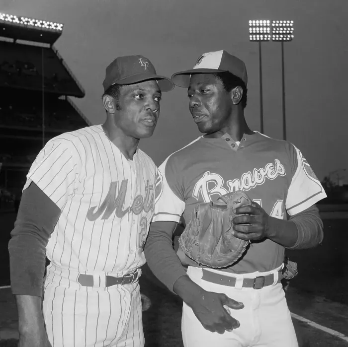Framed Print : Hank Aaron Talking to Willie Mays Framed Print : Hank Aaron Talking to Willie Mays