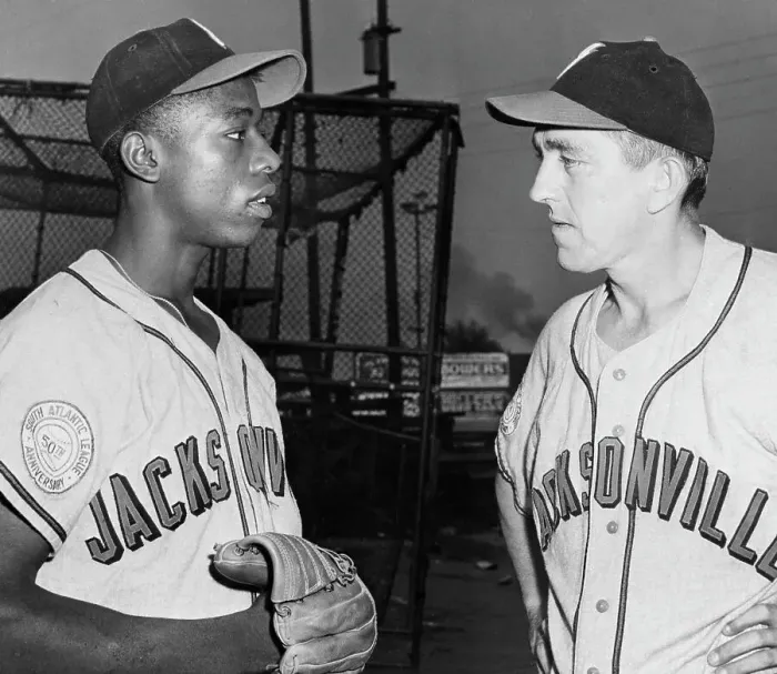 Framed Print : Hank Aaron Talks W / Coach Framed Print : Hank Aaron Talks W / Coach