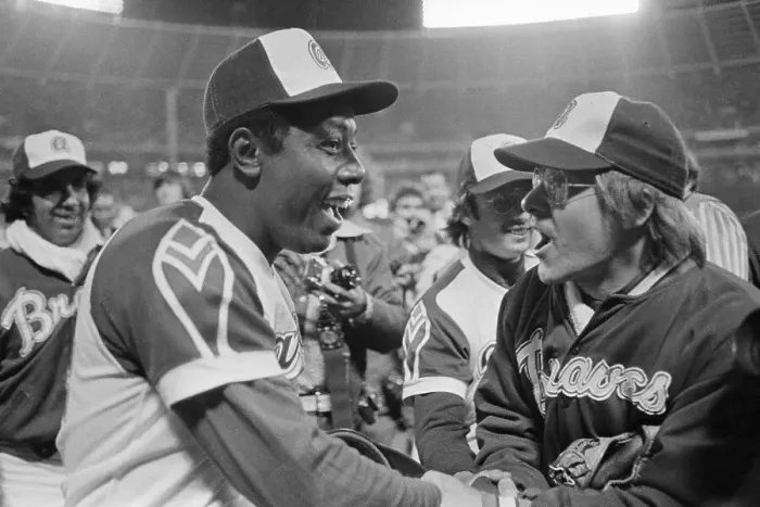 Framed Print : Hank Aaron and Tom House Shaking Hands Framed Print : Hank Aaron and Tom House Shaking Hands