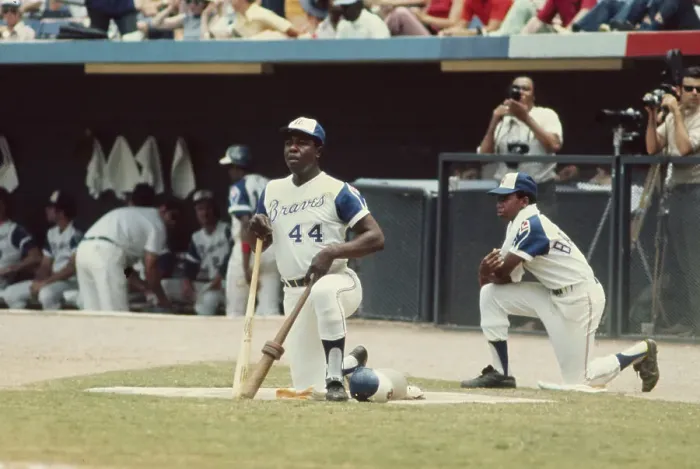 Framed Print : Hank Aaron Warming Up to Bat