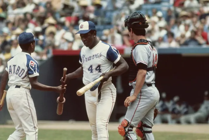 Framed Print : Hank Aaron Warming Up to Bat
