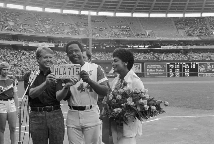 Framed Print : Hank Aaron with Wife and Governor Jimmy Carter