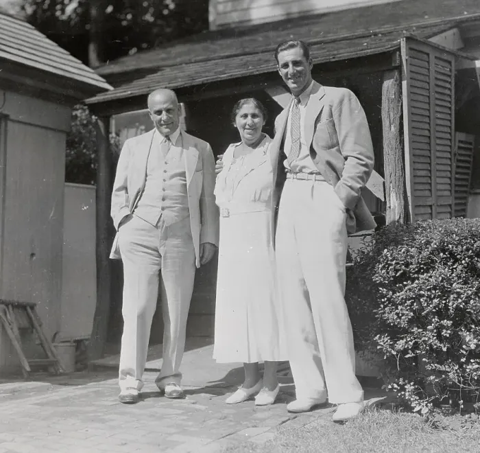 Framed Print : Hank Greenberg and Parents Standing Outside House Framed Print : Hank Greenberg and Parents Standing Outside House