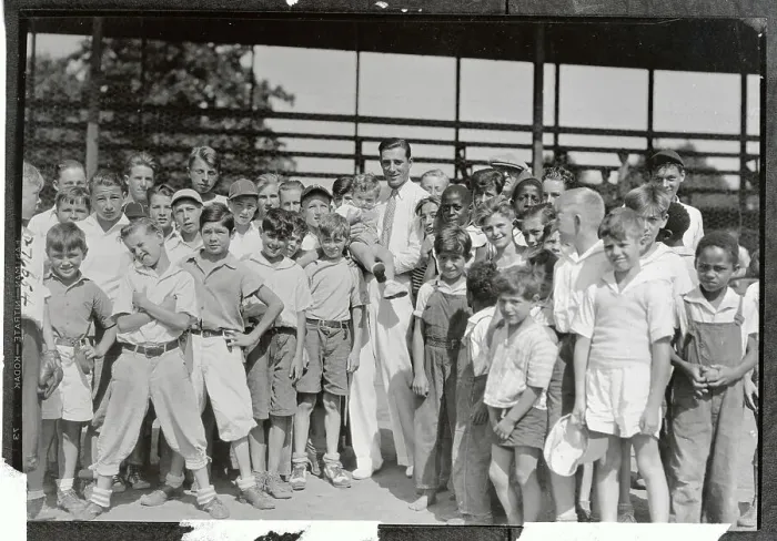 Framed Print : Hank Greenberg Posing with Youngsters