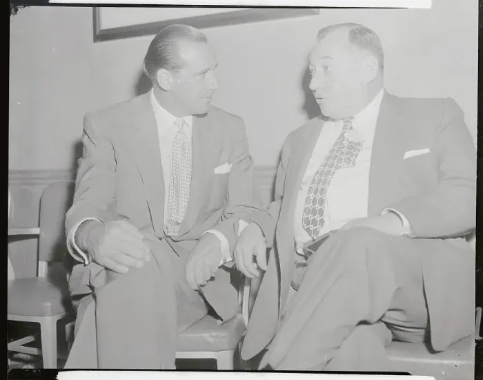 Framed Print : Hank Greenberg Sitting and Talking with George M. Weiss Framed Print : Hank Greenberg Sitting and Talking with George M. Weiss