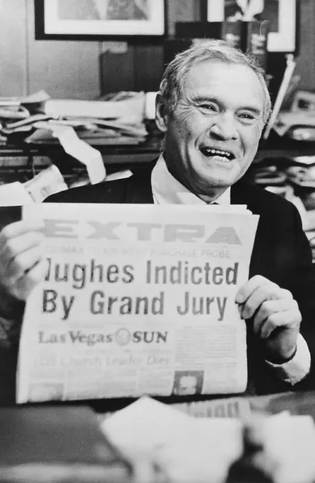 Framed Print : Hank Greenspun Holding up the Las Vegas Sun Newspaper Framed Print : Hank Greenspun Holding up the Las Vegas Sun Newspaper