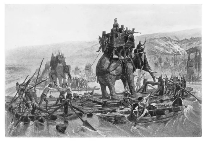 Framed Print : Hannibal crossing the Rhone engraving 1894 Framed Print : Hannibal crossing the Rhone engraving 1894