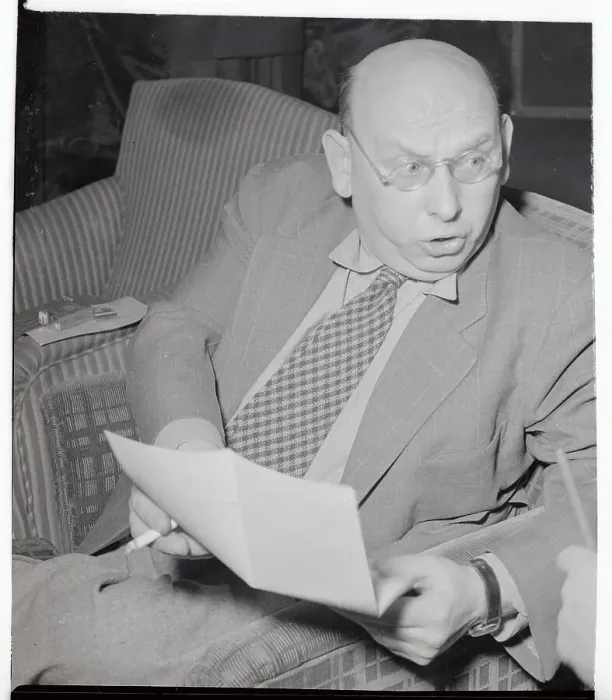 Framed Print : Hanns Eisler Reading Document at Press Conference Framed Print : Hanns Eisler Reading Document at Press Conference