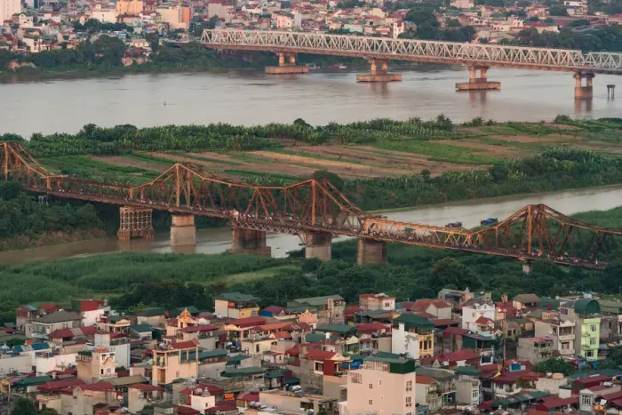 Framed Print : Hanoi Bridges (Long Bien and Chuong Duong over Red River) Framed Print : Hanoi Bridges (Long Bien and Chuong Duong over Red River)