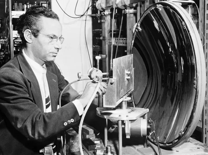 Framed Print : Hans Motz Adjusting a Spectrometer Framed Print : Hans Motz Adjusting a Spectrometer
