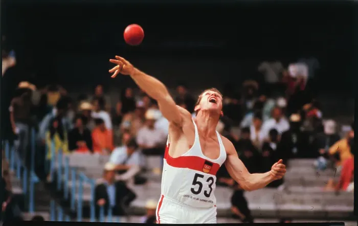 Framed Print : Hans Walde Throwing a Shot Put Framed Print : Hans Walde Throwing a Shot Put