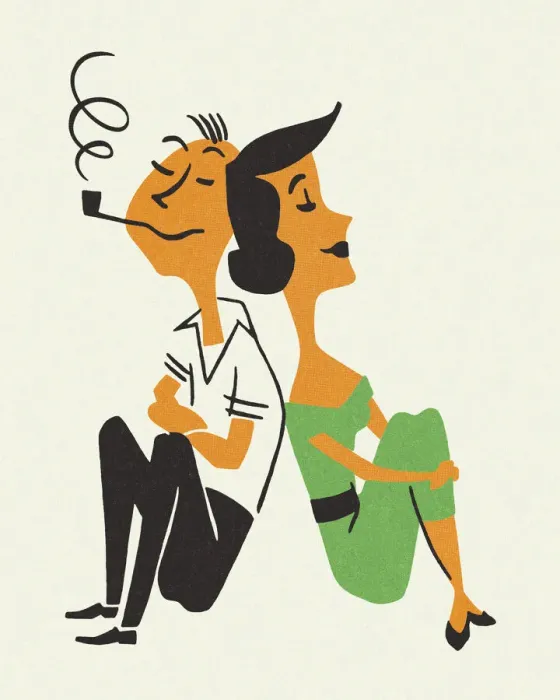 Framed Print : Happy Couple Sitting Back to Back Framed Print : Happy Couple Sitting Back to Back