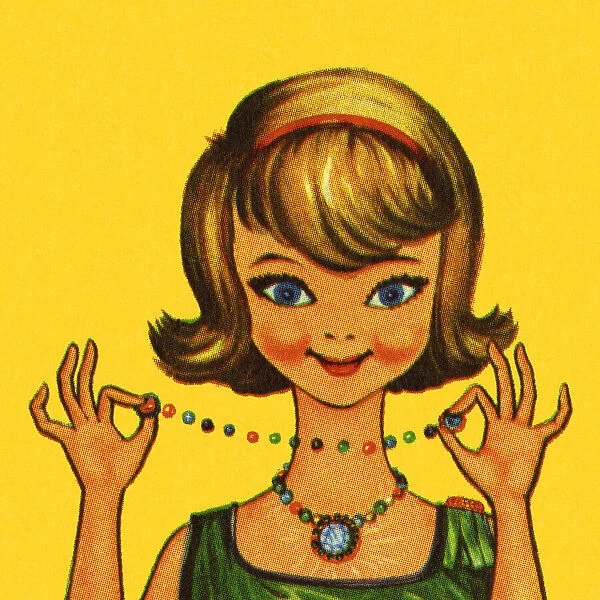 Happy Girl Holding a Necklace
