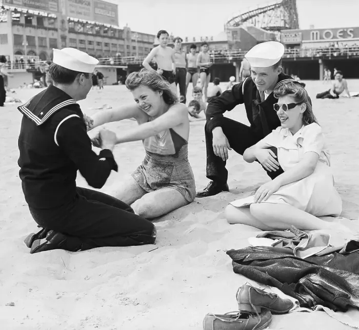 Framed Print : Happy Group at Coney Island Beach Framed Print : Happy Group at Coney Island Beach
