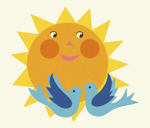 Happy Sun and Two Blue Birds