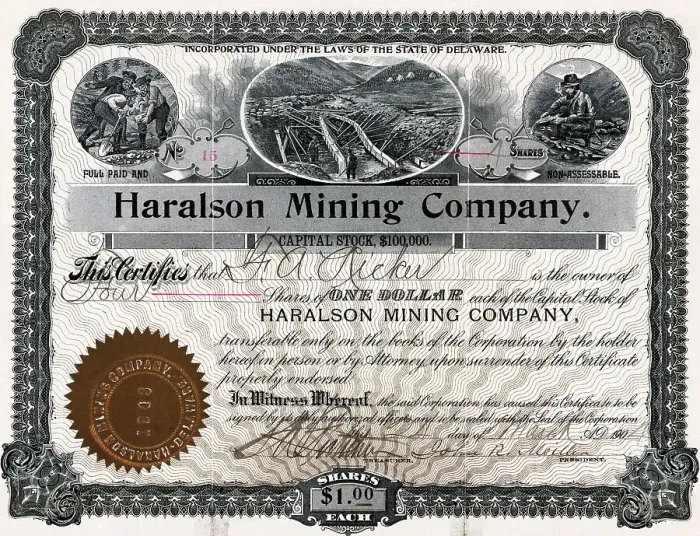 Framed Print : Haralson Mining Company Stock Certificate Framed Print : Haralson Mining Company Stock Certificate