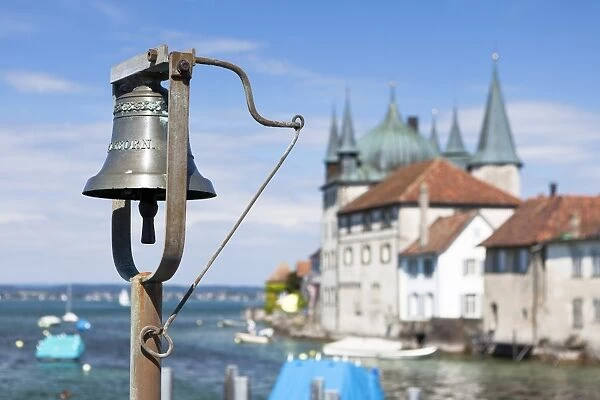 Harbour bell, port of Steckborn with Schloss Steckborn castle at back, Lake Constance, Switzerland, Europe, PublicGround