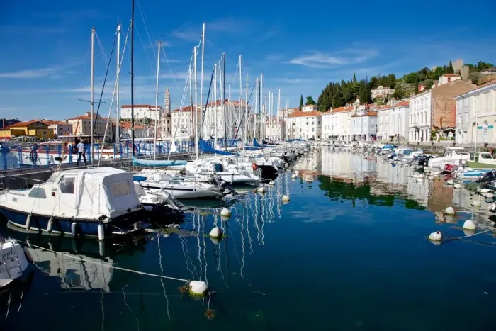 Framed Print : Harbour with boats, Piran, Adriatic Sea, Slovenia