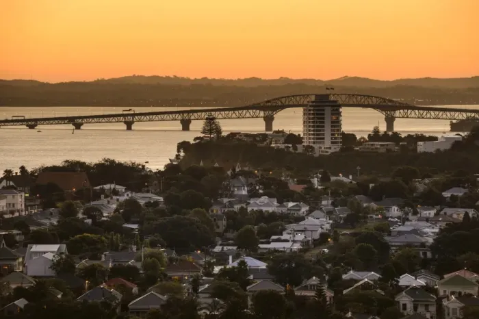Framed Print : Harbour Bridge at dusk, Devonport, Auckland, North Island, New Zealand