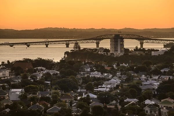 Harbour Bridge at dusk, Devonport, Auckland, North Island, New Zealand