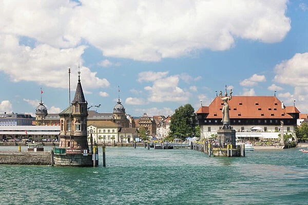 Harbour entrance of Constance with the Imperia statue created by Peter Lenk, Lake Constance, Baden-Wuerttemberg, Germany, Europe