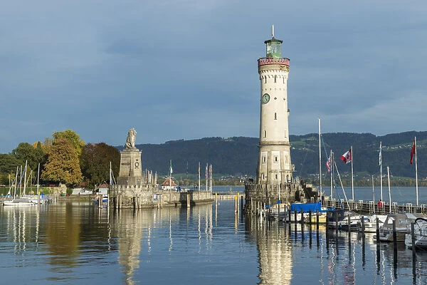 Harbour of Lindau with a lighthouse, Lake Constance, Lindau - Bodensee, Swabia, Bavaria, Germany