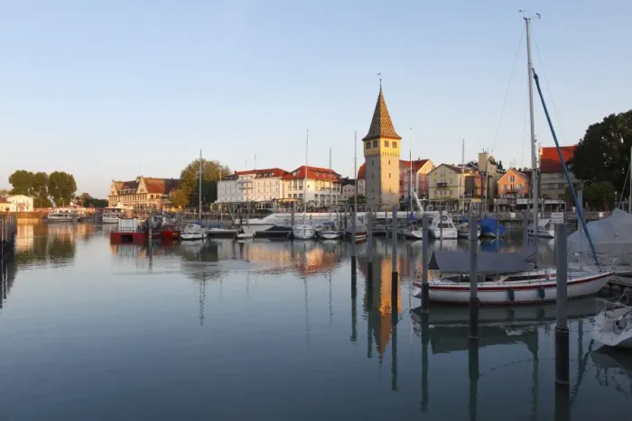 Framed Print : Harbour with Mangturn or Mangenturm tower, Lindau on Lake Constance, Swabia, Bavaria, Germany, Europe, PublicGround