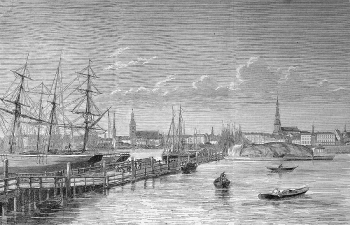 Framed Print : Harbour view of Riga, Latvia, Historic, digitally restored reproduction of an original 19th century artwork, exact original date unknown Framed Print : Harbour view of Riga, Latvia, Historic, digitally restored reproduction of an original 19th century artwork, exact original date unknown