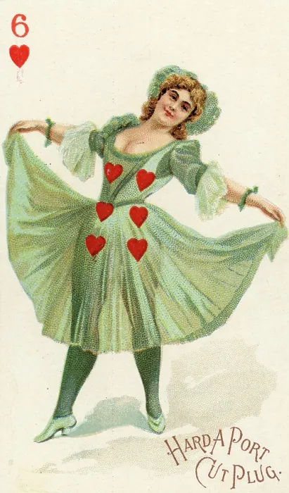 Framed Print : Hard a Port Cut Plug Playing Card, Six of Hearts, 1890s Framed Print : Hard a Port Cut Plug Playing Card, Six of Hearts, 1890s