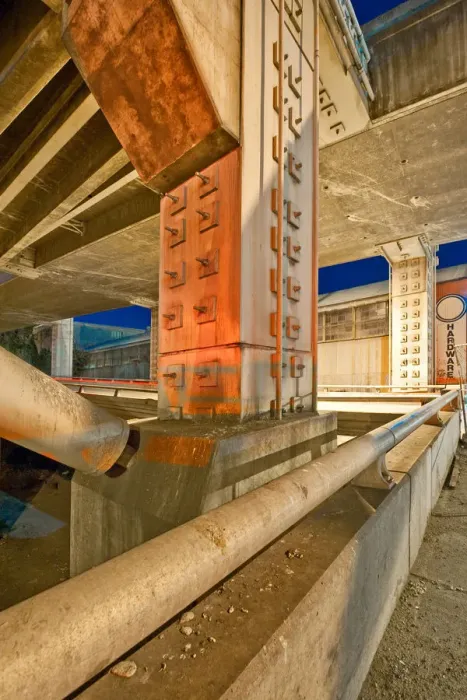 Framed Print : Hardware. Concrete and metal structure of an overpass Framed Print : Hardware. Concrete and metal structure of an overpass