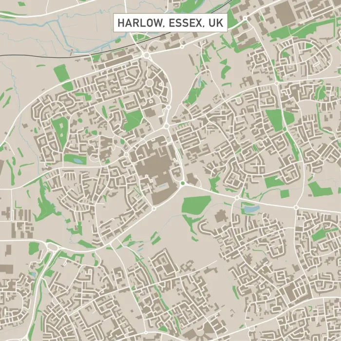 Framed Print : Harlow Essex UK City Street Map Framed Print : Harlow Essex UK City Street Map