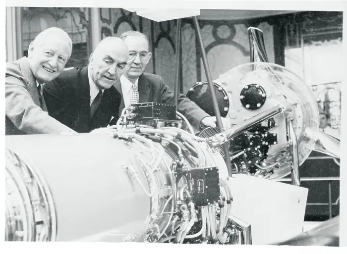 Framed Print : Harlow H. Curtice and Associates Looking at Jet Engine Framed Print : Harlow H. Curtice and Associates Looking at Jet Engine