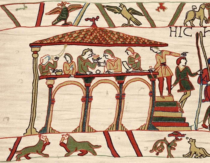 Framed Print : Harold II and men feasting, Bayeux Tapestry