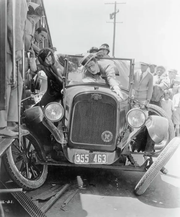 Framed Print : Harold Lloyd In Auto Accident In Movie Framed Print : Harold Lloyd In Auto Accident In Movie