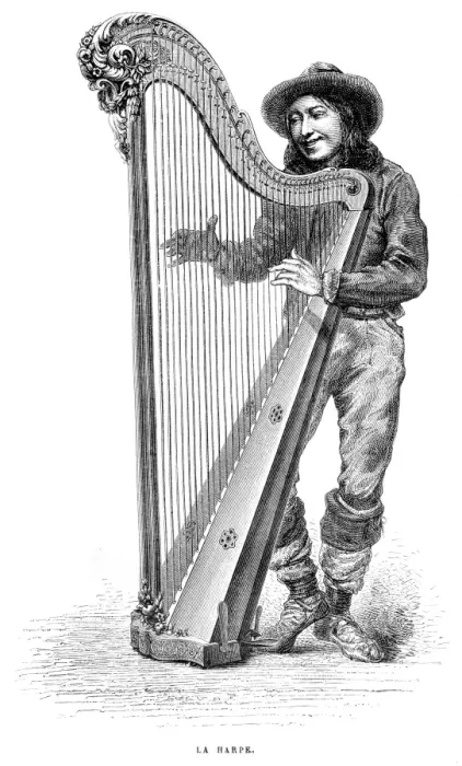 Framed Print : Harp engraving 1885 Framed Print : Harp engraving 1885
