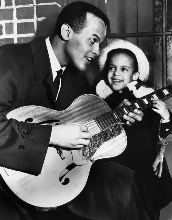 Framed Print : Harry Belafonte Holding Daughter and Guitar Framed Print : Harry Belafonte Holding Daughter and Guitar