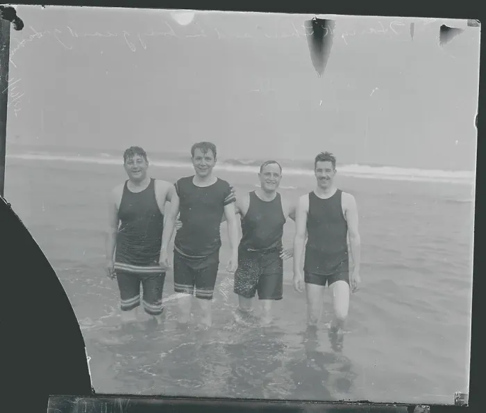 Framed Print : Harry K. Thaw and his body guards in the surf Framed Print : Harry K. Thaw and his body guards in the surf