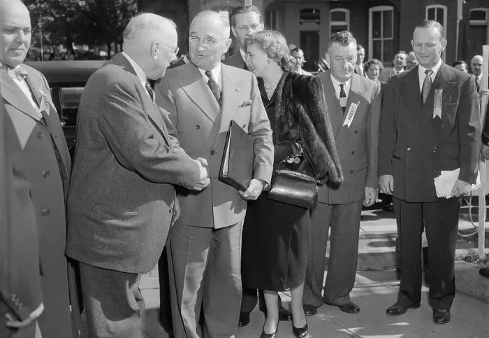 Framed Print : Harry S. Truman Shaking Hands with Political Peer Framed Print : Harry S. Truman Shaking Hands with Political Peer
