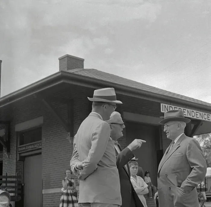 Framed Print : Harry S. Truman Talking with Friends at Station