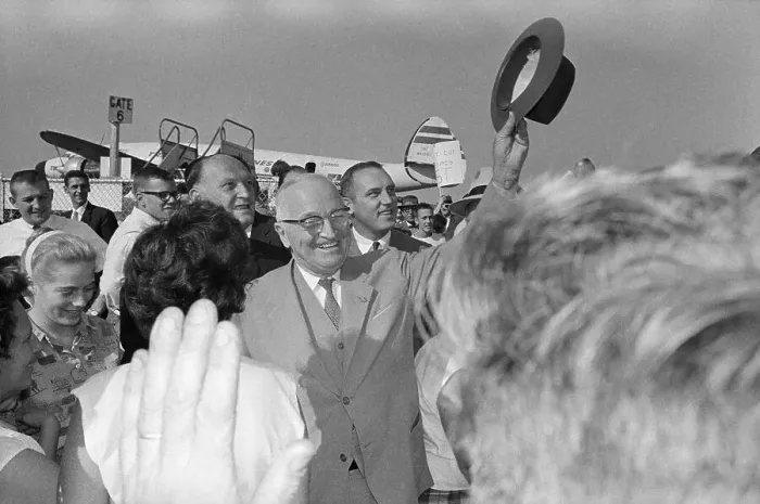 Framed Print : Harry S. Truman Waving His Hat to Crowd