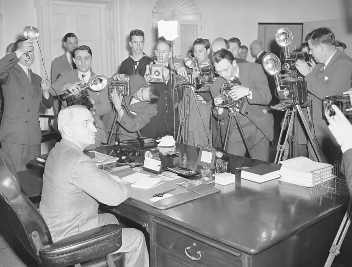 Framed Print : Harry S. Truman with White House Photographers Framed Print : Harry S. Truman with White House Photographers
