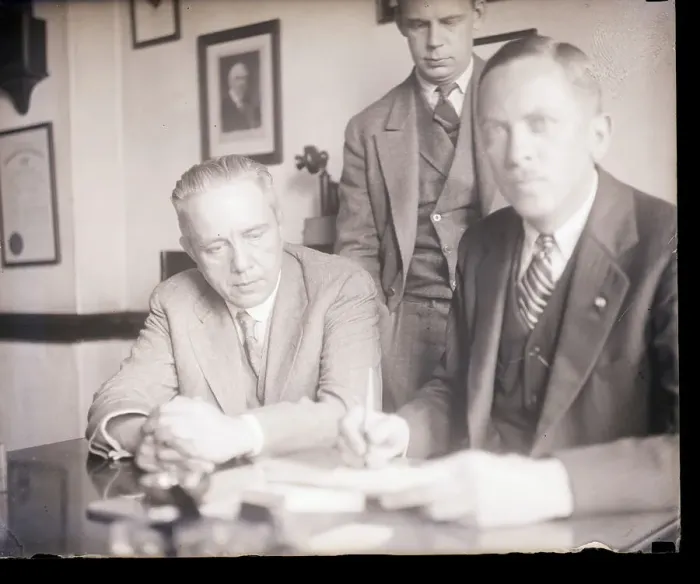 Framed Print : Harry Thaw and Gordon Dorrance with Contract Framed Print : Harry Thaw and Gordon Dorrance with Contract