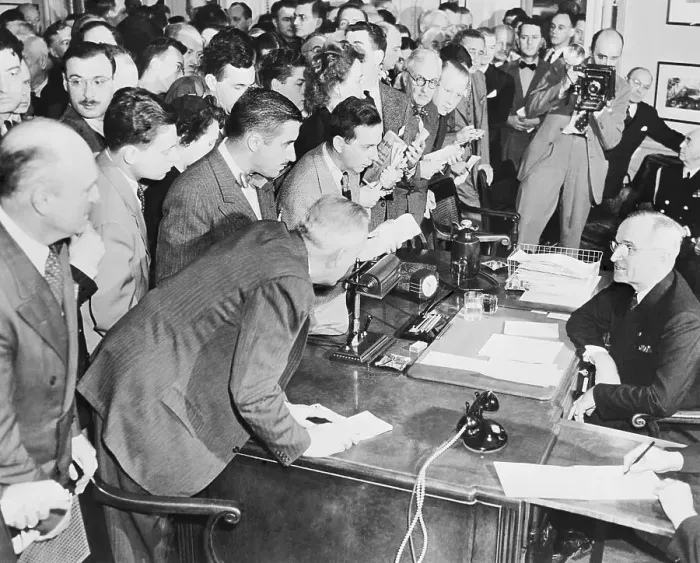 Framed Print : Harry Truman Addressing Press Framed Print : Harry Truman Addressing Press